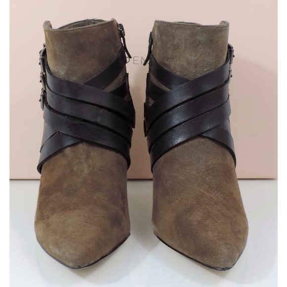 BCBG BCBGeneration ZING Contrast Straps Pointed Toe Boot Dark Olive Black Size 8 - Picture 3 of 6